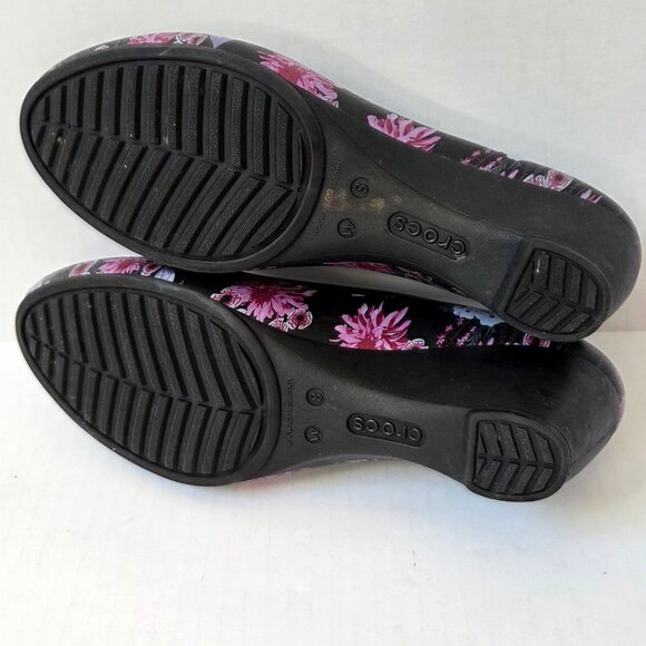 Crocs Shoes Womens 8 US Black Floral Purple Dual Comfort Lina Wedge Pumps - Picture 8 of 9